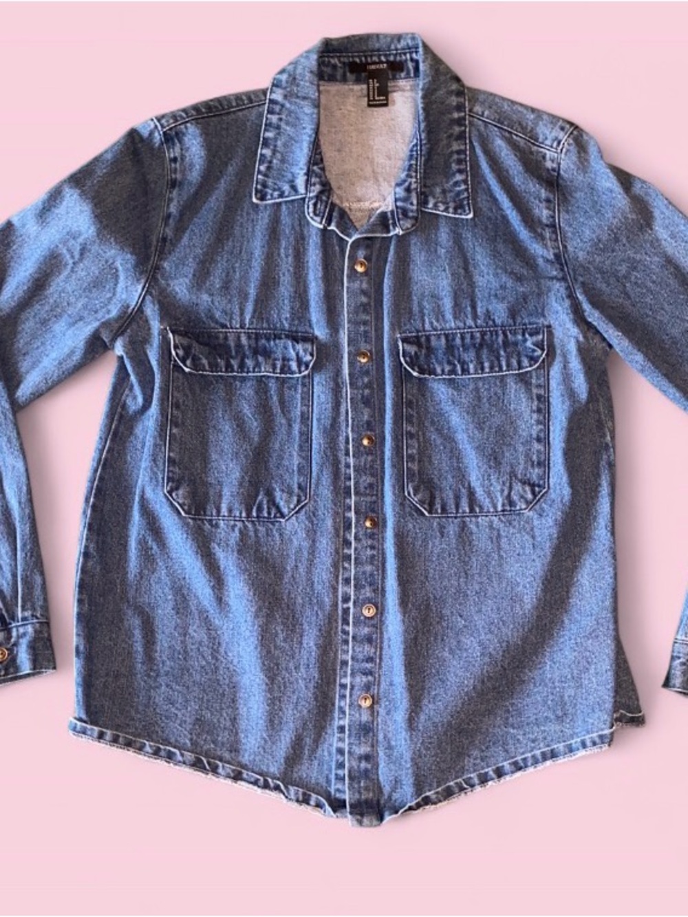 Denim Blue Jean Button Up Long Sleeve Top - Forever 21 Women’s Size Small